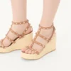Rockstud Wedge Sandal With Calfskin Straps 95Mm