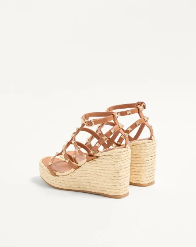 Rockstud Wedge Sandal With Calfskin Straps 95Mm