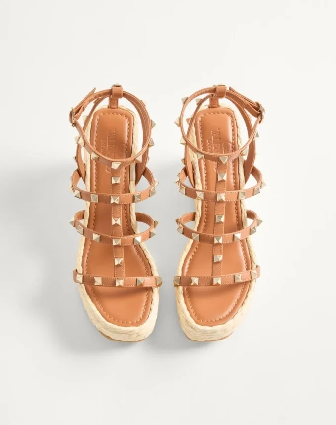 Rockstud Wedge Sandal With Calfskin Straps 95Mm