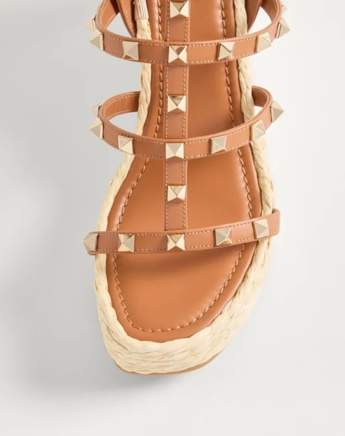 Rockstud Wedge Sandal With Calfskin Straps 95Mm