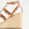 Rockstud Wedge Sandal With Calfskin Straps 95Mm