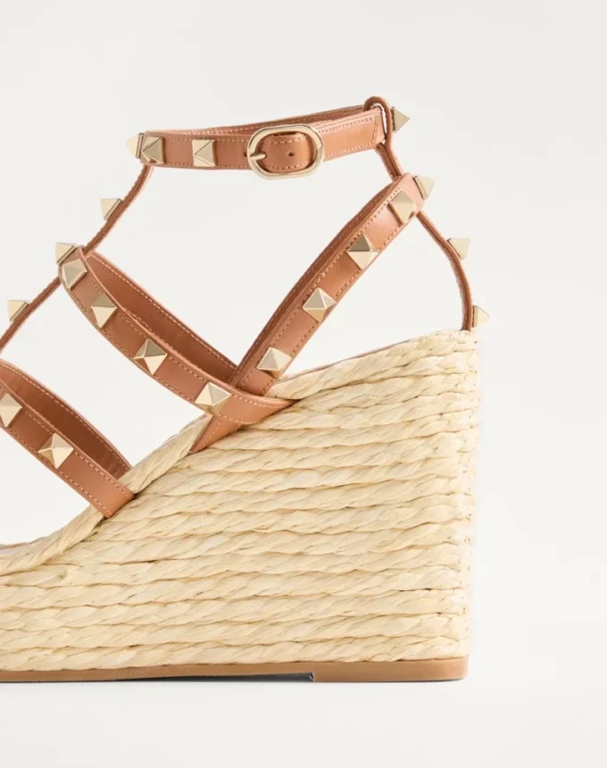 Rockstud Wedge Sandal With Calfskin Straps 95Mm