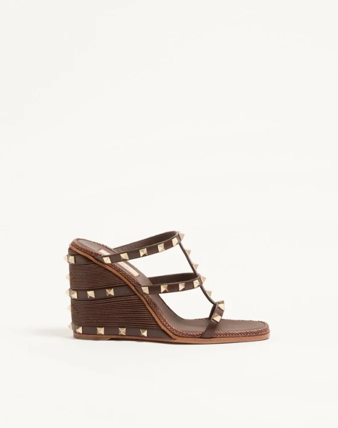 Rockstud Wedge Slide in Calfskin with Cornely Embroidery 100mm Rockstud Wedge Slide in Calfskin with Cornely Embroidery 100mm