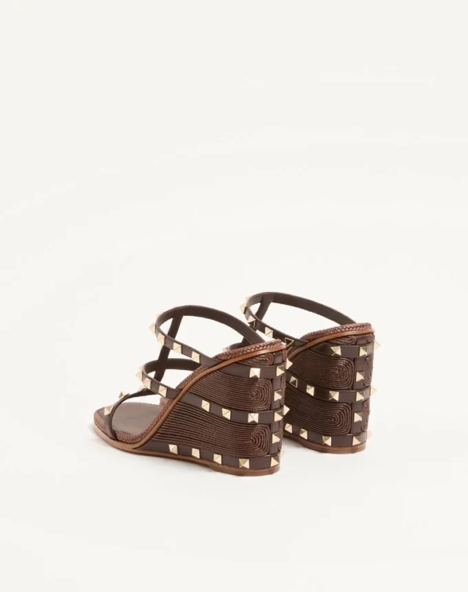 Rockstud Wedge Slide in Calfskin with Cornely Embroidery 100mm Rockstud Wedge Slide in Calfskin with Cornely Embroidery 100mm