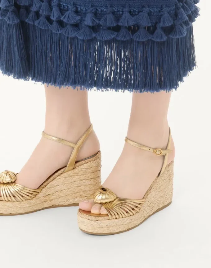 Royal Wedge Sandal In Metallic Nappa Leather 100Mm