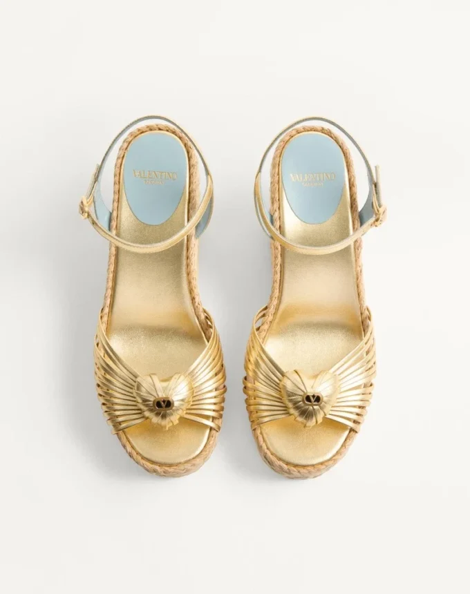 Royal Wedge Sandal In Metallic Nappa Leather 100Mm