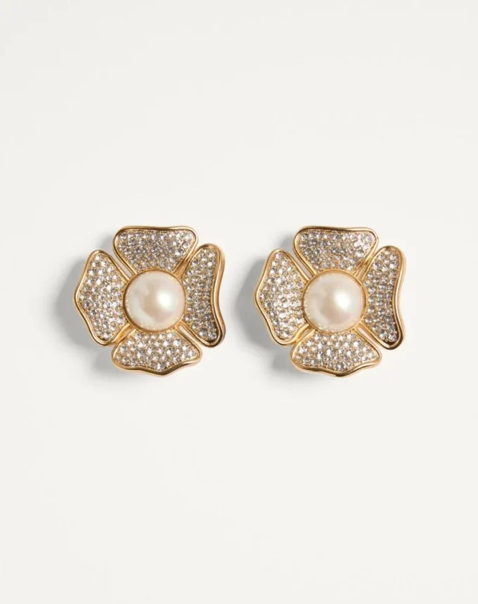 San Fin Metal Earrings With Swarovski® Crystals And Pearls