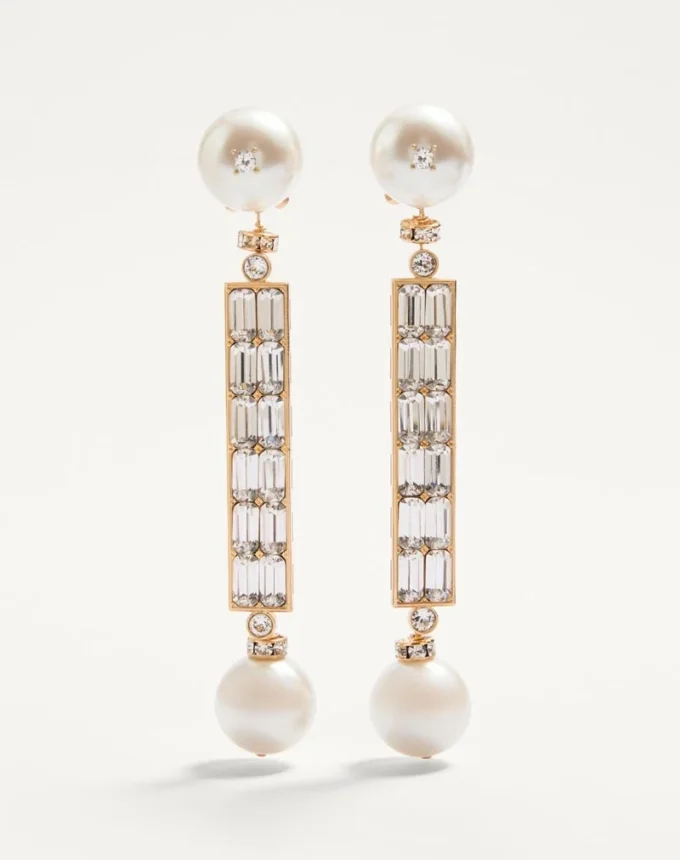 San Fin Metal Earrings With Swarovski® Crystals And Pearls San Fin Metal Earrings With Swarovski® Crystals And Pearls