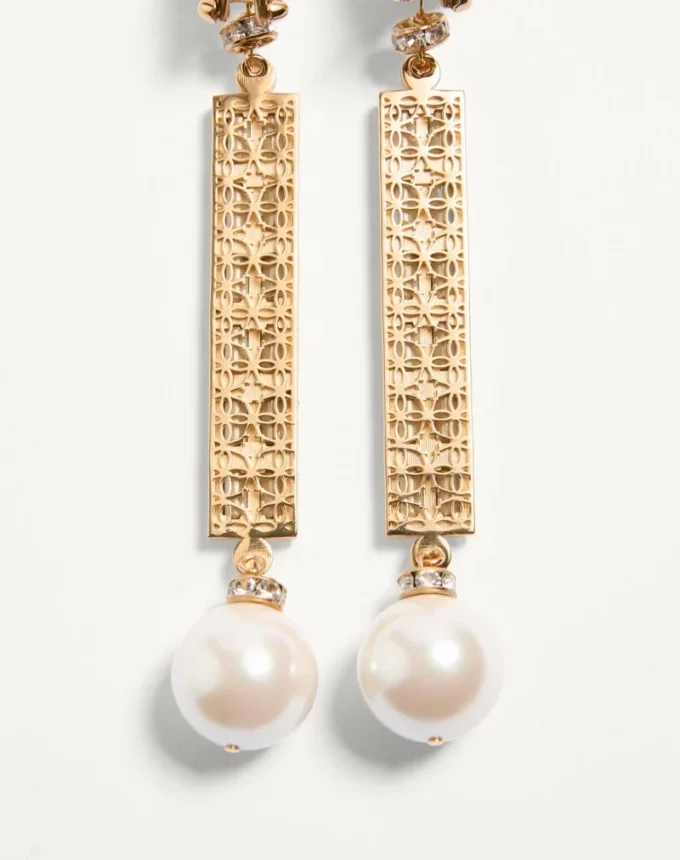 San Fin Metal Earrings With Swarovski® Crystals And Pearls San Fin Metal Earrings With Swarovski® Crystals And Pearls