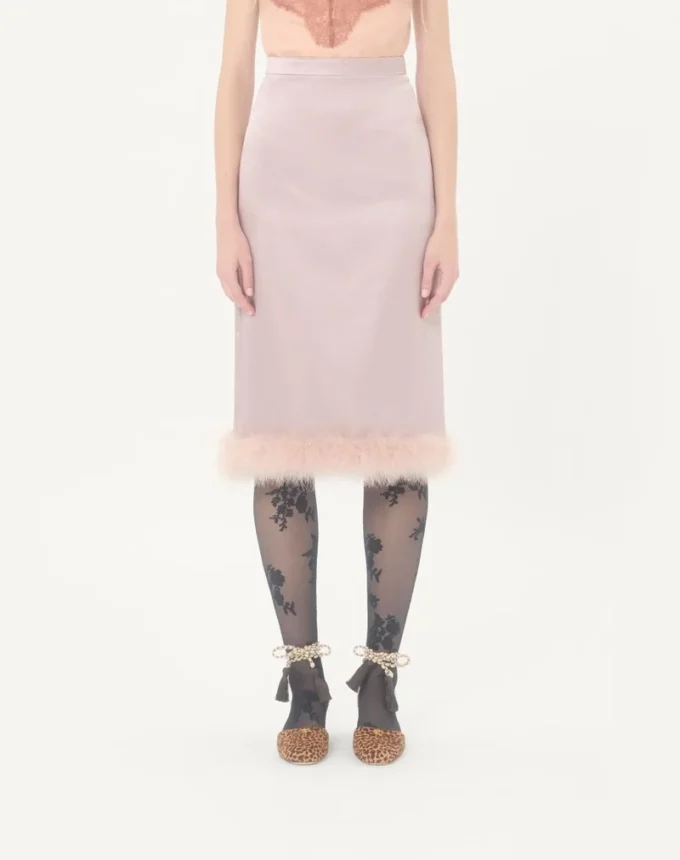 Satin Skirt with Feathers