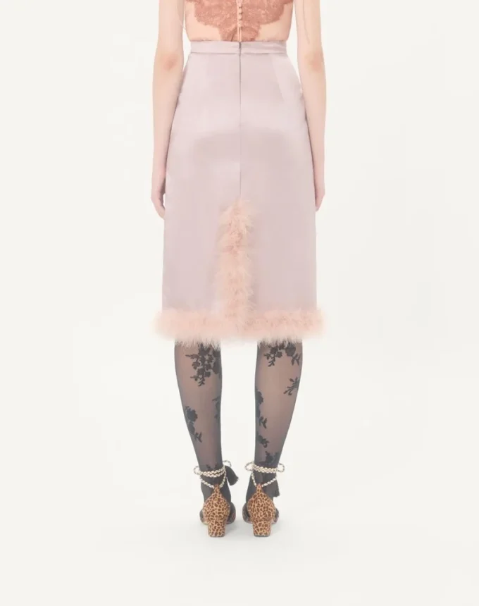Satin Skirt with Feathers