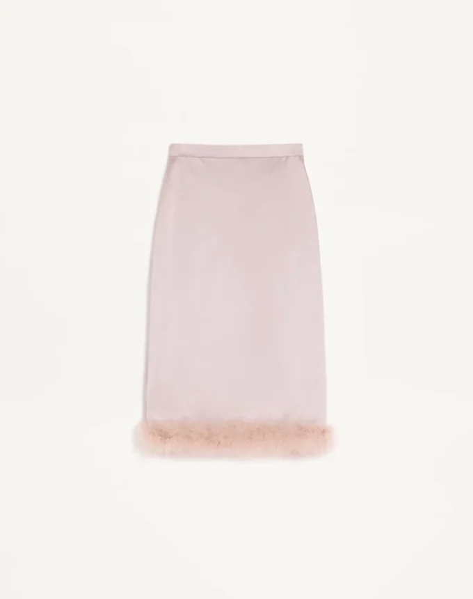 Satin Skirt with Feathers