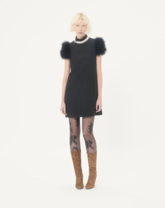 Short Crepe Couture Dress with Feathers