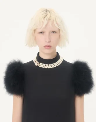 Short Crepe Couture Dress with Feathers