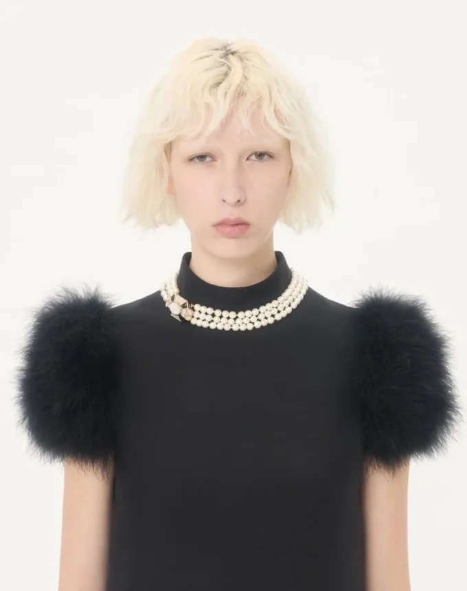 Short Crepe Couture Dress with Feathers Short Crepe Couture Dress with Feathers