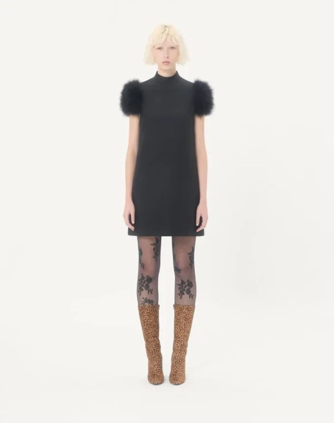 Short Crepe Couture Dress with Feathers Short Crepe Couture Dress with Feathers