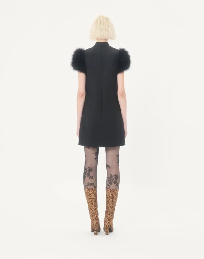 Short Crepe Couture Dress with Feathers Short Crepe Couture Dress with Feathers