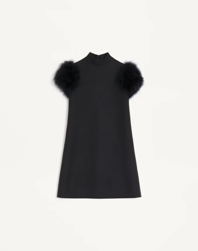 Short Crepe Couture Dress with Feathers Short Crepe Couture Dress with Feathers