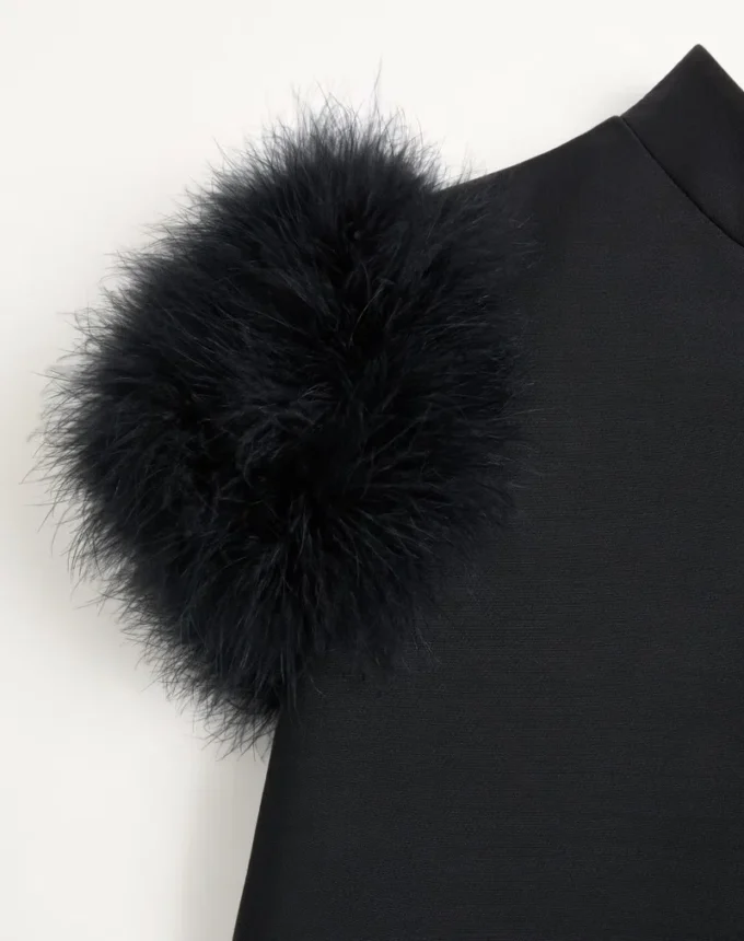 Short Crepe Couture Dress with Feathers Short Crepe Couture Dress with Feathers