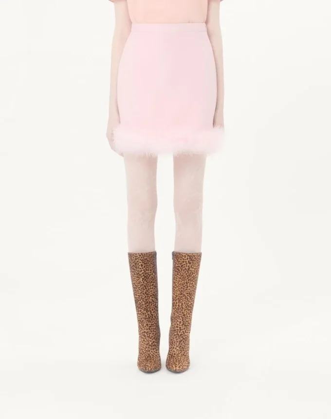 Short Crepe Couture Skirt with Feathers