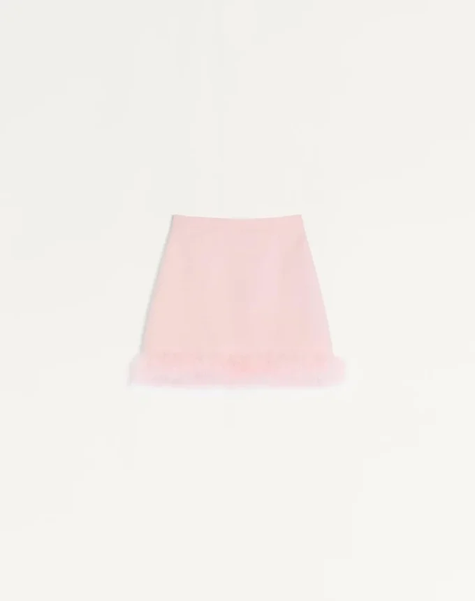 Short Crepe Couture Skirt with Feathers