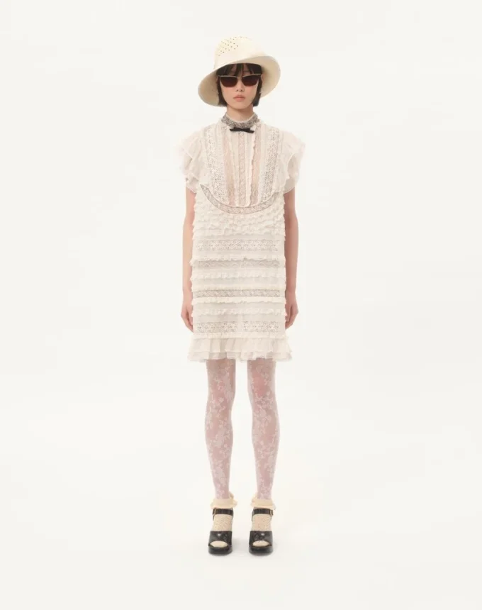 Short Dress In Embroidered Light Linen Short Dress In Embroidered Light Linen