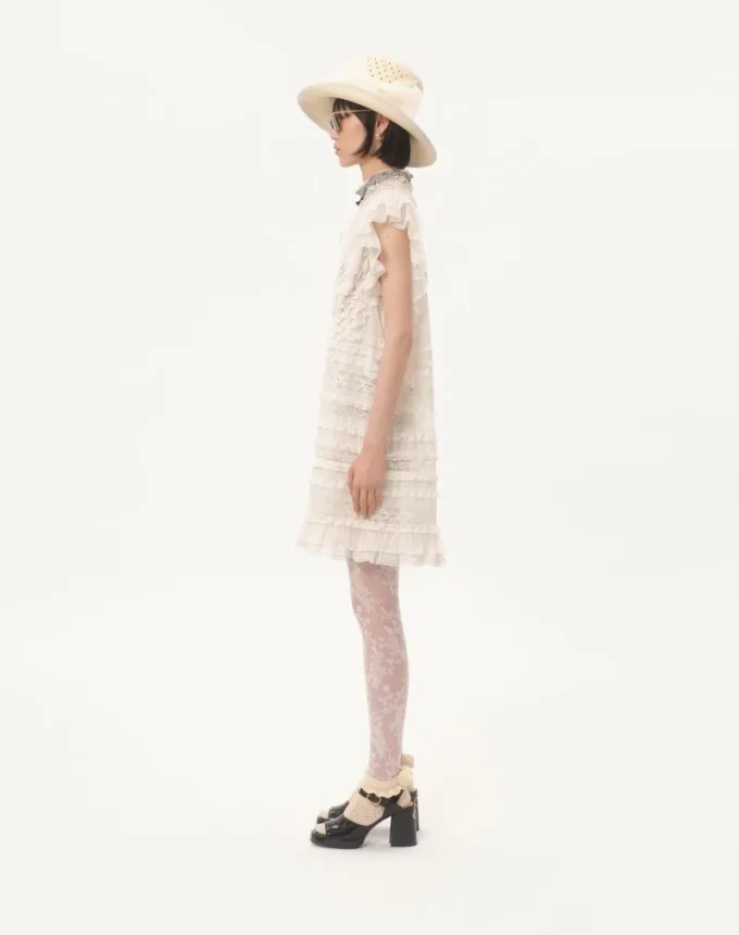 Short Dress In Embroidered Light Linen Short Dress In Embroidered Light Linen