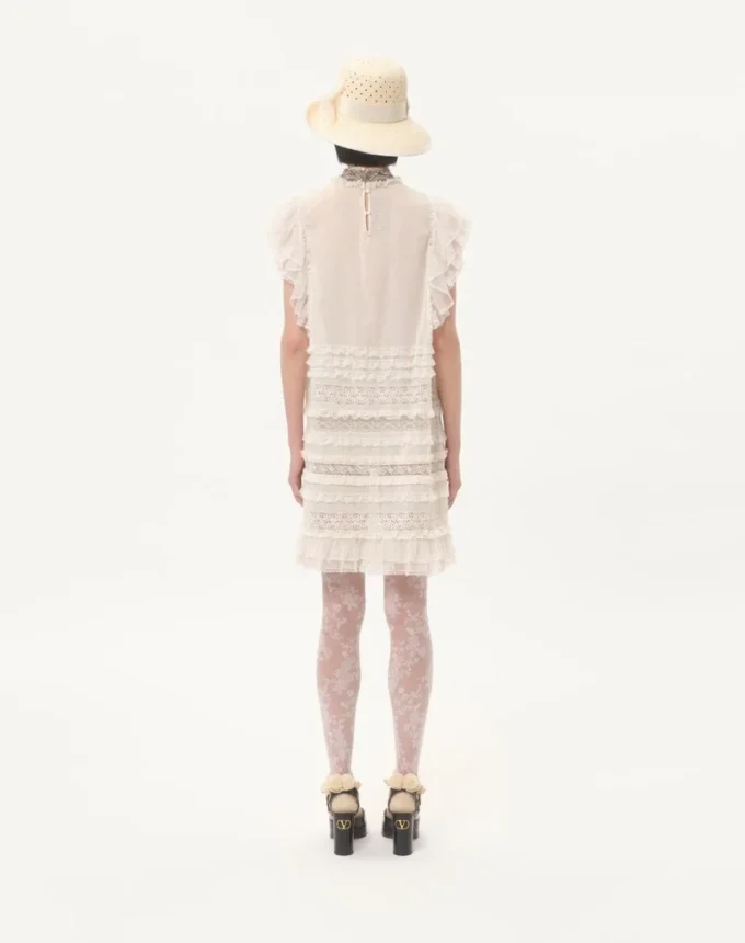 Short Dress In Embroidered Light Linen Short Dress In Embroidered Light Linen