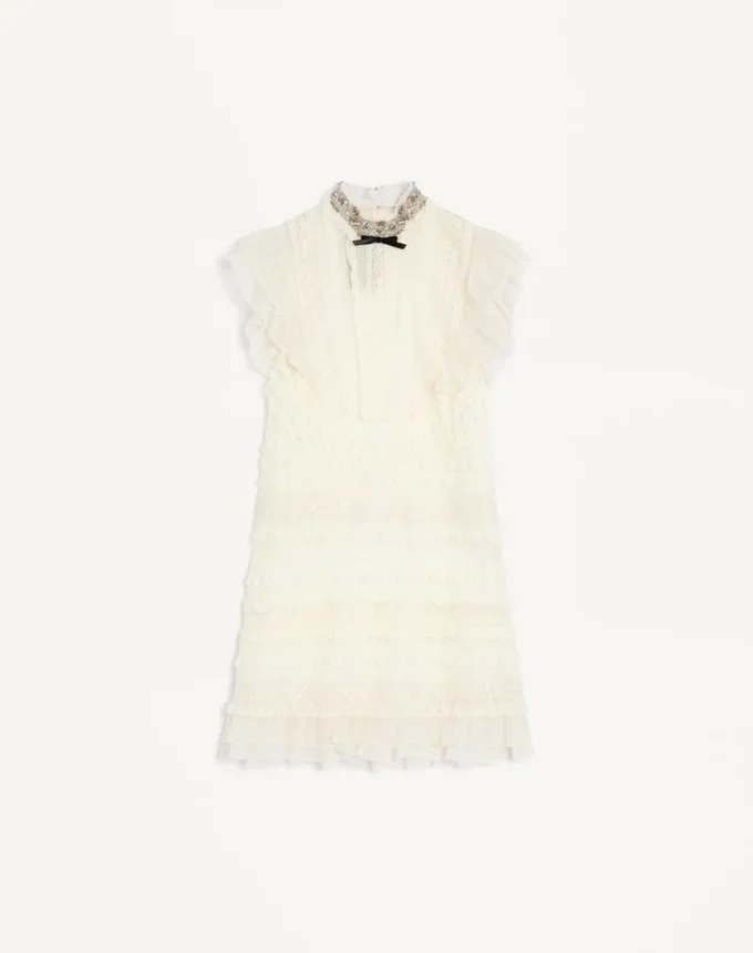 Short Dress In Embroidered Light Linen Short Dress In Embroidered Light Linen