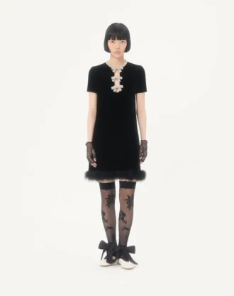 Short Dress in Embroidered Sablé Velvet