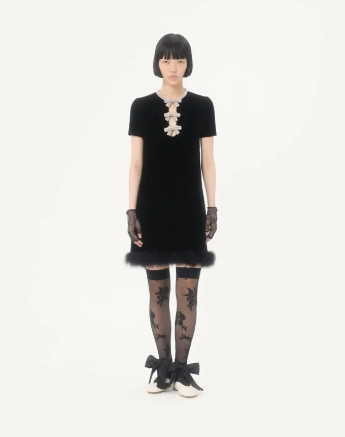Short Dress in Embroidered Sablé Velvet Short Dress in Embroidered Sablé Velvet