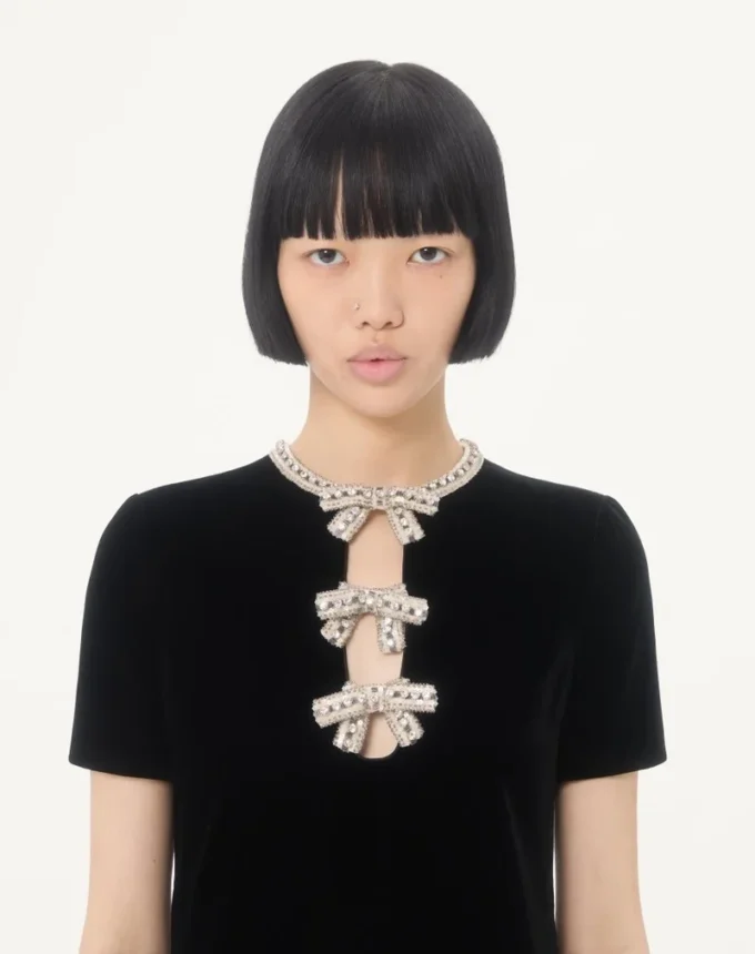 Short Dress in Embroidered Sablé Velvet Short Dress in Embroidered Sablé Velvet