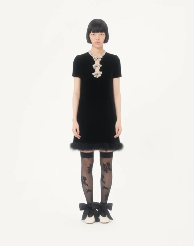 Short Dress in Embroidered Sablé Velvet Short Dress in Embroidered Sablé Velvet