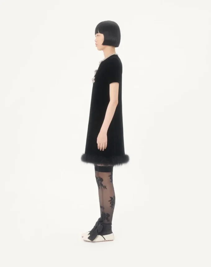 Short Dress in Embroidered Sablé Velvet Short Dress in Embroidered Sablé Velvet