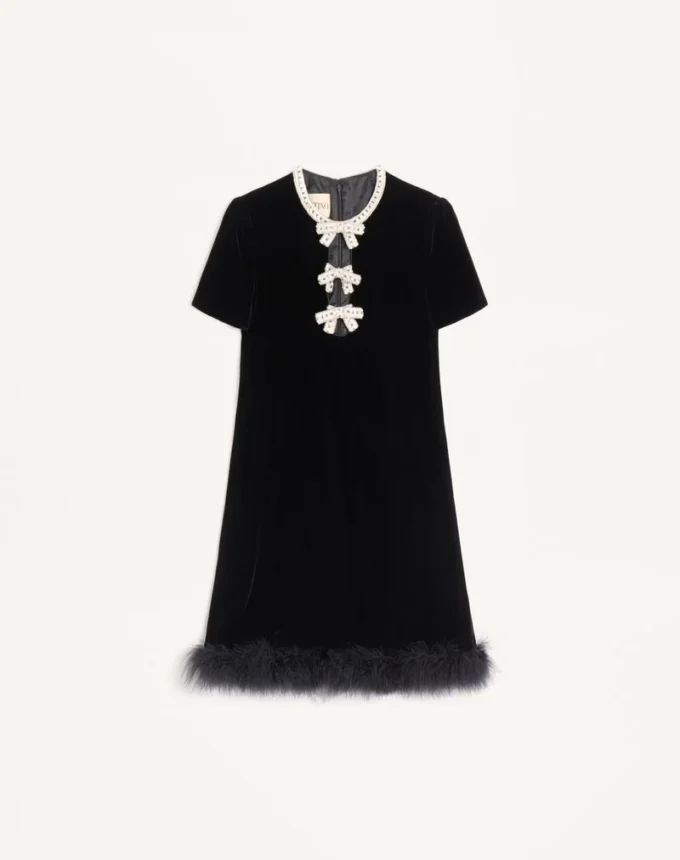 Short Dress in Embroidered Sablé Velvet Short Dress in Embroidered Sablé Velvet