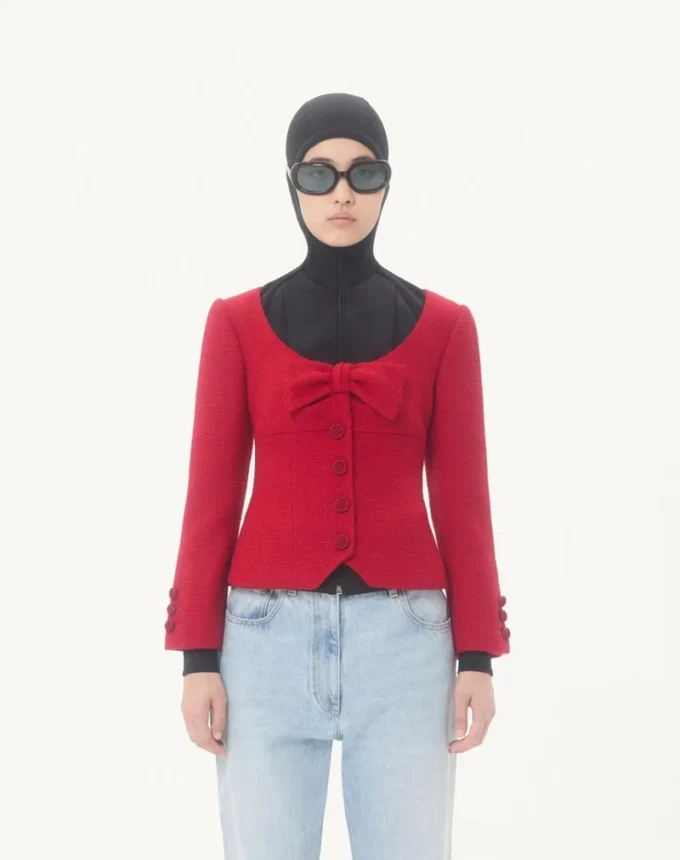 Short Jacket In Plain Wool Tweed