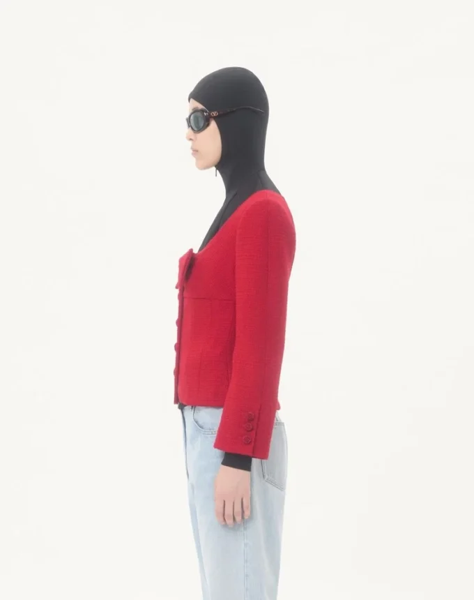 Short Jacket In Plain Wool Tweed