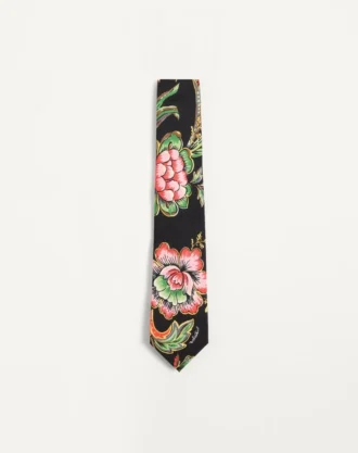 Silk Tie With Papier Floral Pattern