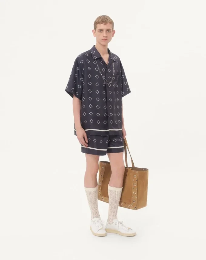 Silk Twill Bermuda Shorts With All-Over Opticool Print Silk Twill Bermuda Shorts With All-Over Opticool Print