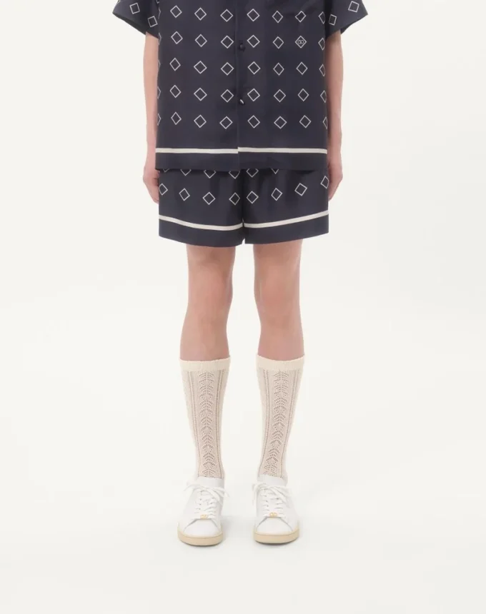 Silk Twill Bermuda Shorts With All-Over Opticool Print Silk Twill Bermuda Shorts With All-Over Opticool Print