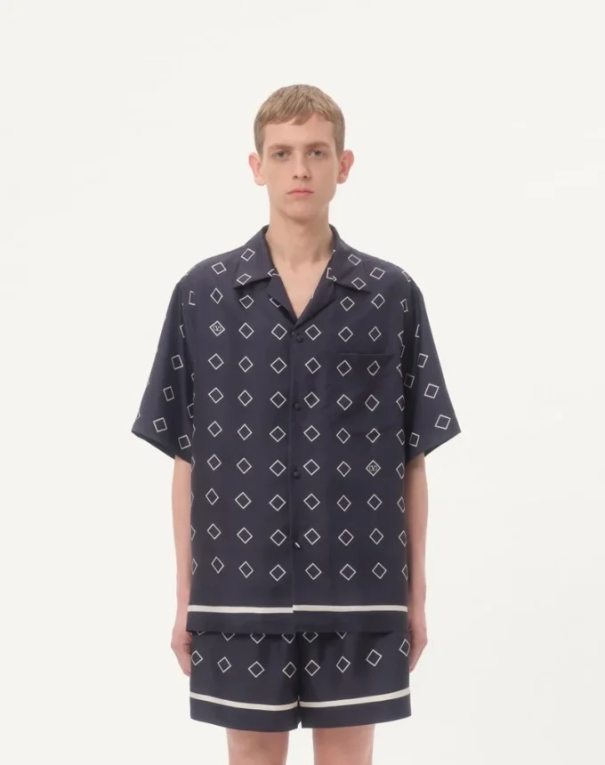 Silk Twill Bowling Shirt With Opticool Print