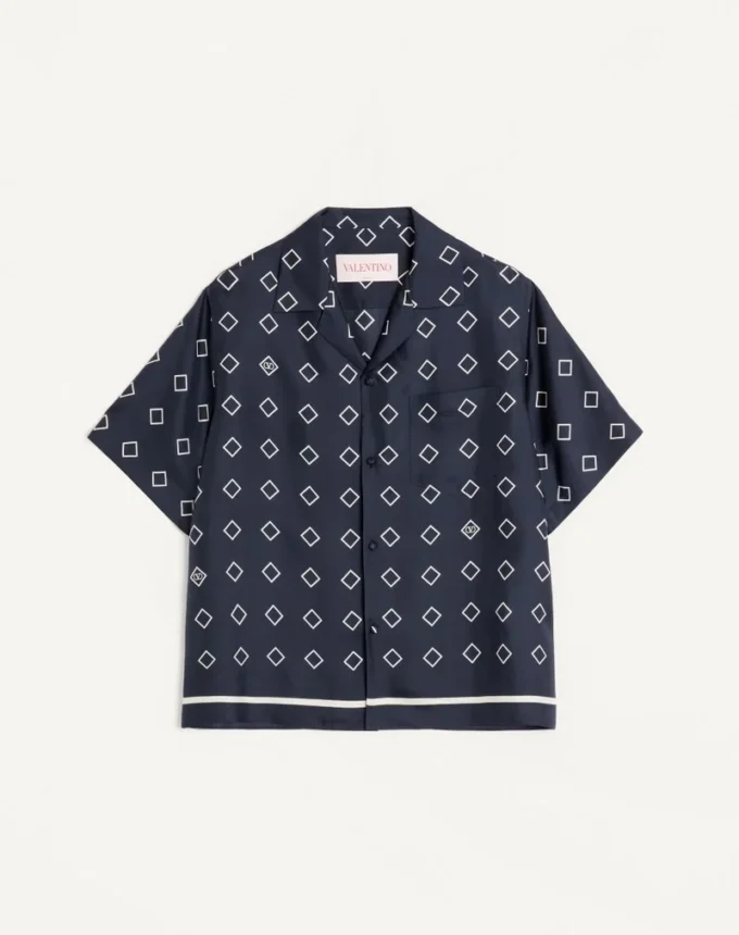 Silk Twill Bowling Shirt With Opticool Print