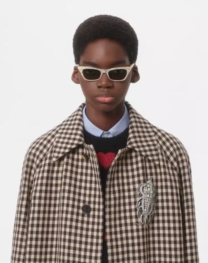 Single-Breasted Cotton And Wool Coat With Vichy Pattern Single-Breasted Cotton And Wool Coat With Vichy Pattern