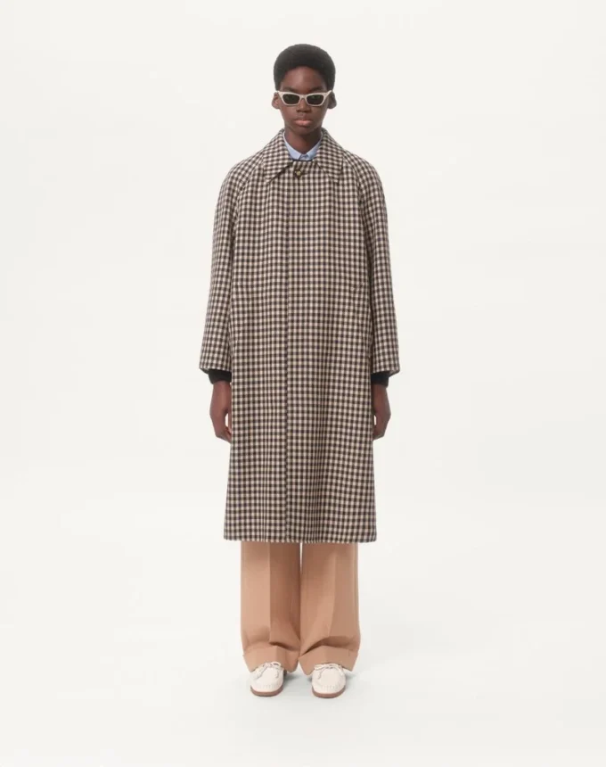 Single-Breasted Cotton And Wool Coat With Vichy Pattern Single-Breasted Cotton And Wool Coat With Vichy Pattern