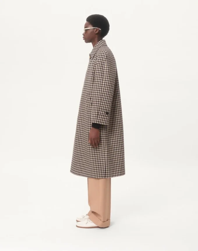 Single-Breasted Cotton And Wool Coat With Vichy Pattern Single-Breasted Cotton And Wool Coat With Vichy Pattern