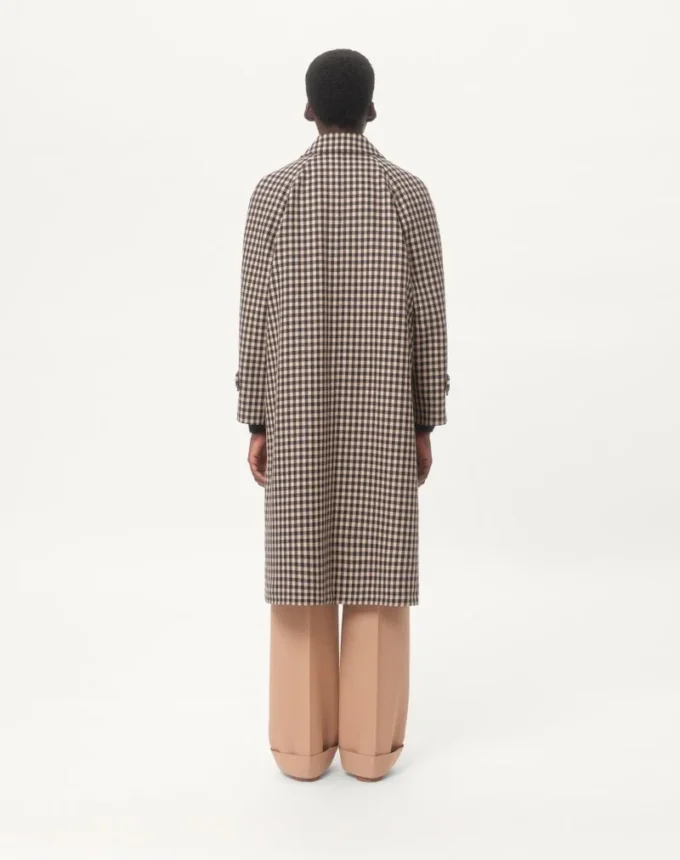 Single-Breasted Cotton And Wool Coat With Vichy Pattern Single-Breasted Cotton And Wool Coat With Vichy Pattern