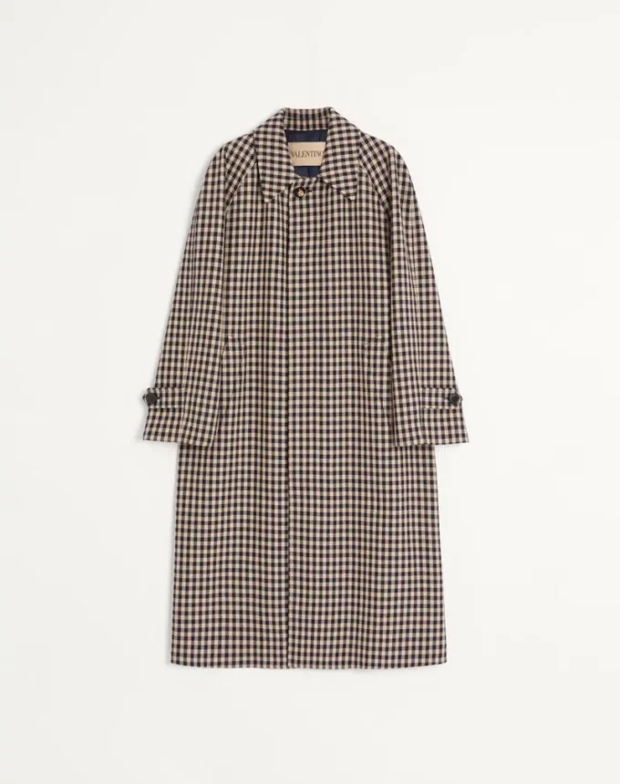 Single-Breasted Cotton And Wool Coat With Vichy Pattern Single-Breasted Cotton And Wool Coat With Vichy Pattern