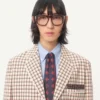 Single-Breasted Cotton Jacket With Check Pattern And Printed Edges