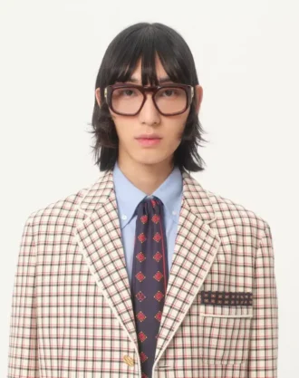 Single-Breasted Cotton Jacket With Check Pattern And Printed Edges