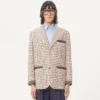 Single-Breasted Cotton Jacket With Check Pattern And Printed Edges